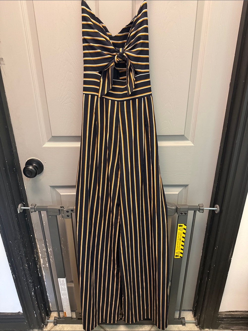 Deep Navy & Yellow Stripe Wide-Leg Jumpsuit